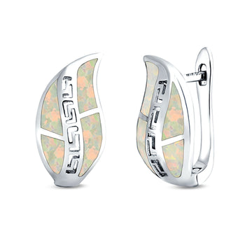 Leaf Stud Earrings Lab Created White Opal 925 Sterling Silver (17mm)